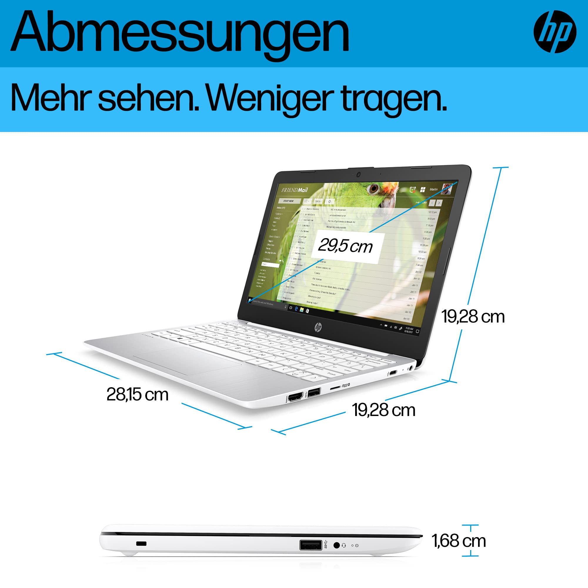 HP Stream Laptop | 11,6" HD Display | Intel Celeron N4120 | 4GB DDR4 RAM | 64GB eMMC | Intel Grafik | Windows 11 S-Mode | QWERTZ Tastatur | Weiß | inkl. Microsoft Office 365 Single