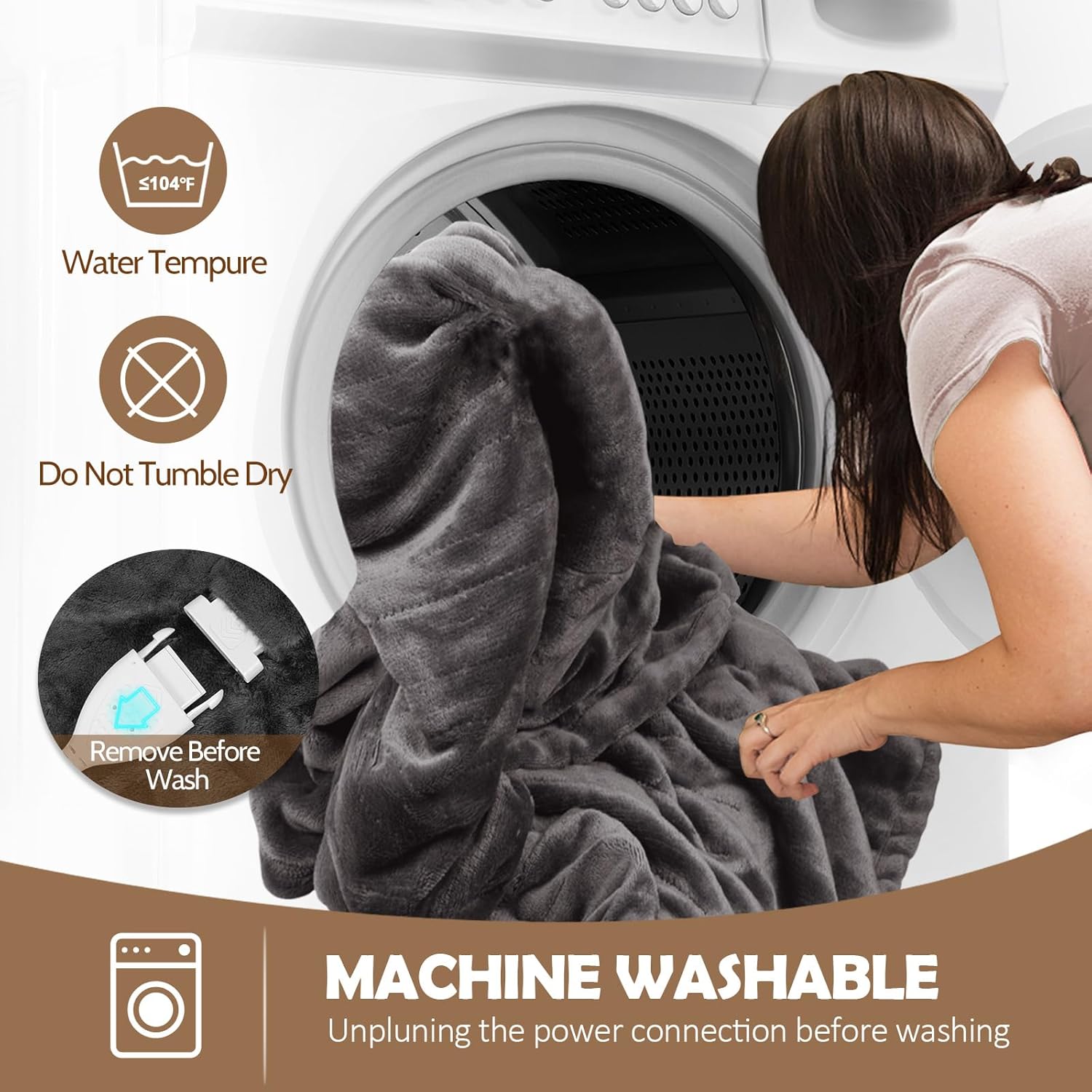 HOW'S MY HOUSE Heated Blanket 84" x 90", Dual Control Electric Blanket Queen Size with 10 Time Settings & 6 Heating Levels, Over-Heat Protection, Flannel Sherpa Super Cozy with ETL Certification, Gray - Image 7