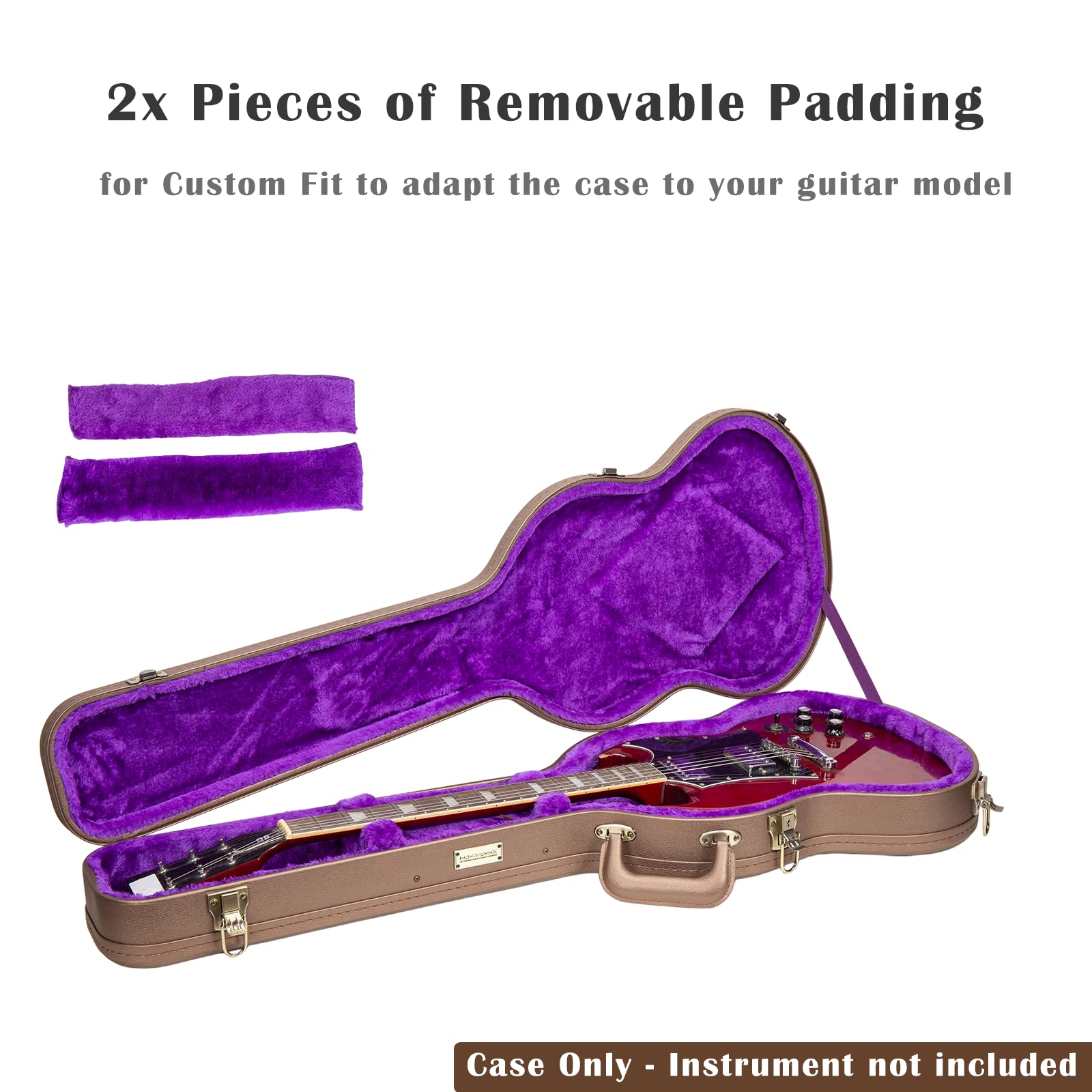 Crossrock Estuche de Madera para Guitarra eléctrica Gibson SG Acabado Chocolate Terciopelo Morado – Serie de diseñador