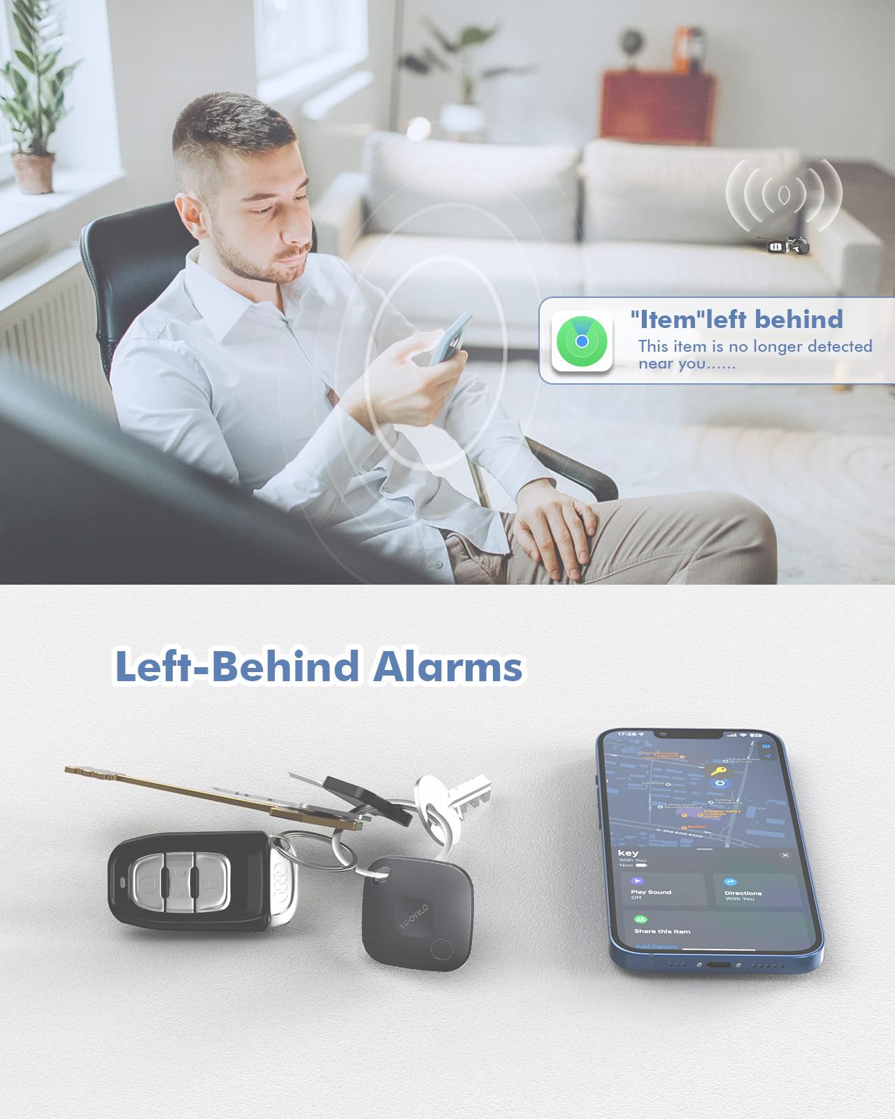 Yipoyilo Air Tag 1 Pezzi, Compatibile con Apple Dov'è (Solo iOS, Non Supporta Android), Localizzatore Chiavi con Protezione della Privacy, per Borsa da Viaggio Chiave e Altro, Nero Freddo