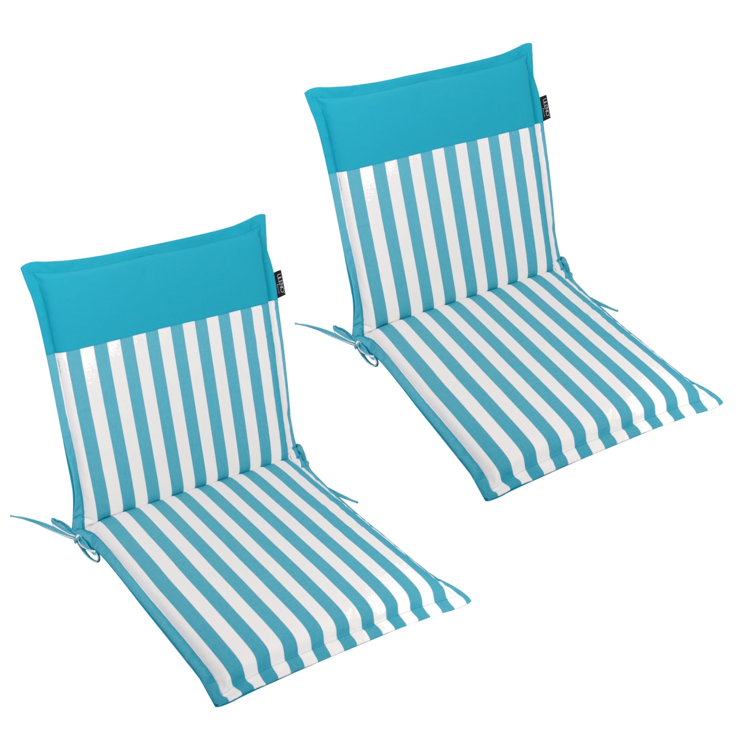 LILENO HOME Garden Chair Cushions Set of 2 – Low-Back in Aqua Stripes – Plain Aqua – Comfortable Loungers as Seat Cushions for Garden Furniture – Chair Cushions for Garden Chairs Malt