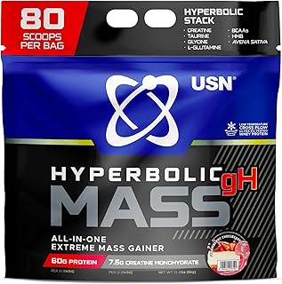 USN Hyperbolic Mass Strawberry Cheesecake 6kg: High Calorie Mass Gainer Protein Powder for Muscle Building and Weight Gain - Improved Formula & Flavour with 7.5g Creatine Monohydrate and Less Sugar