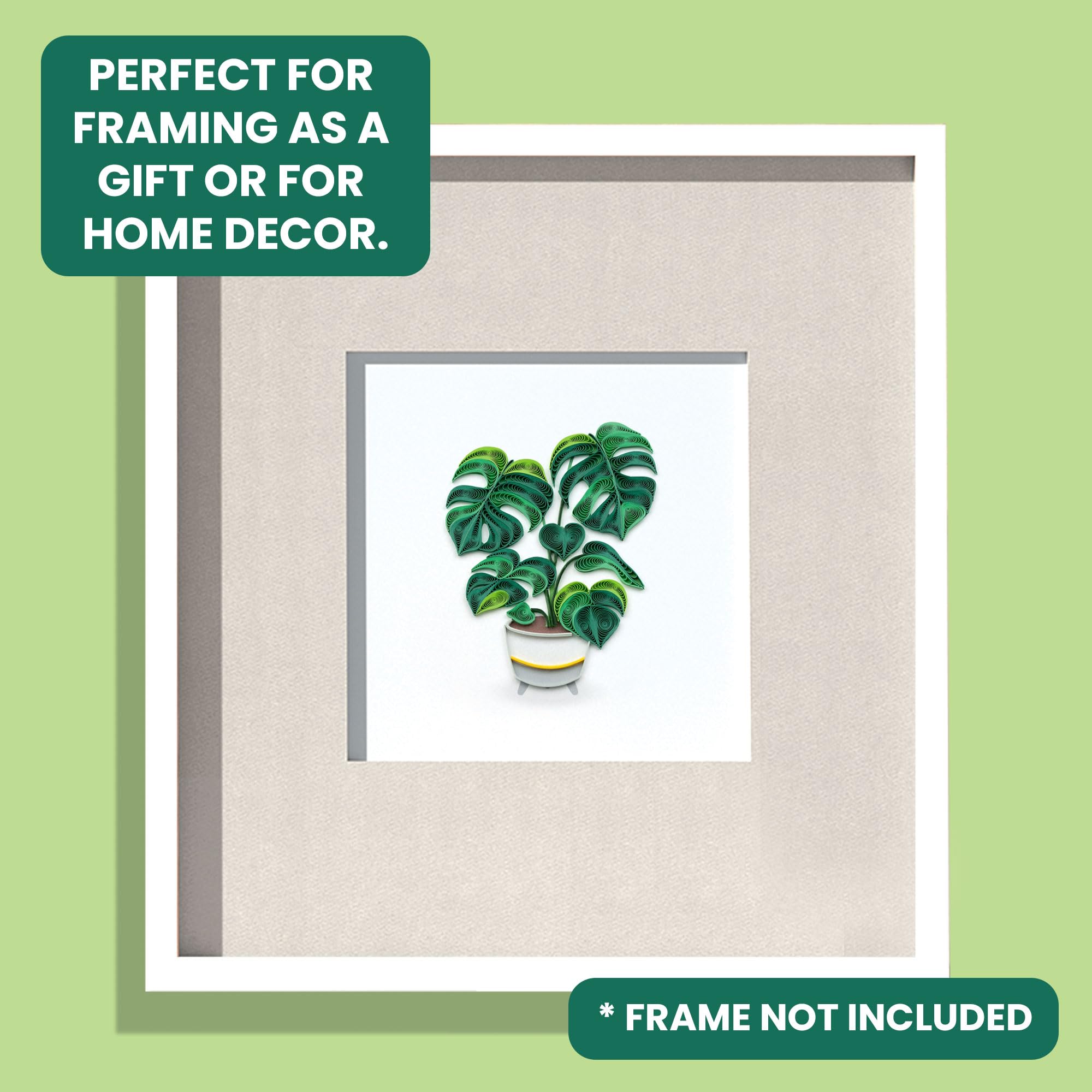 Quilling Green Monstera Pot Plant Lover Hand-Finished Art Greeting Card Frameable Art, Suitable for Framing in a Card Frame - Image 2