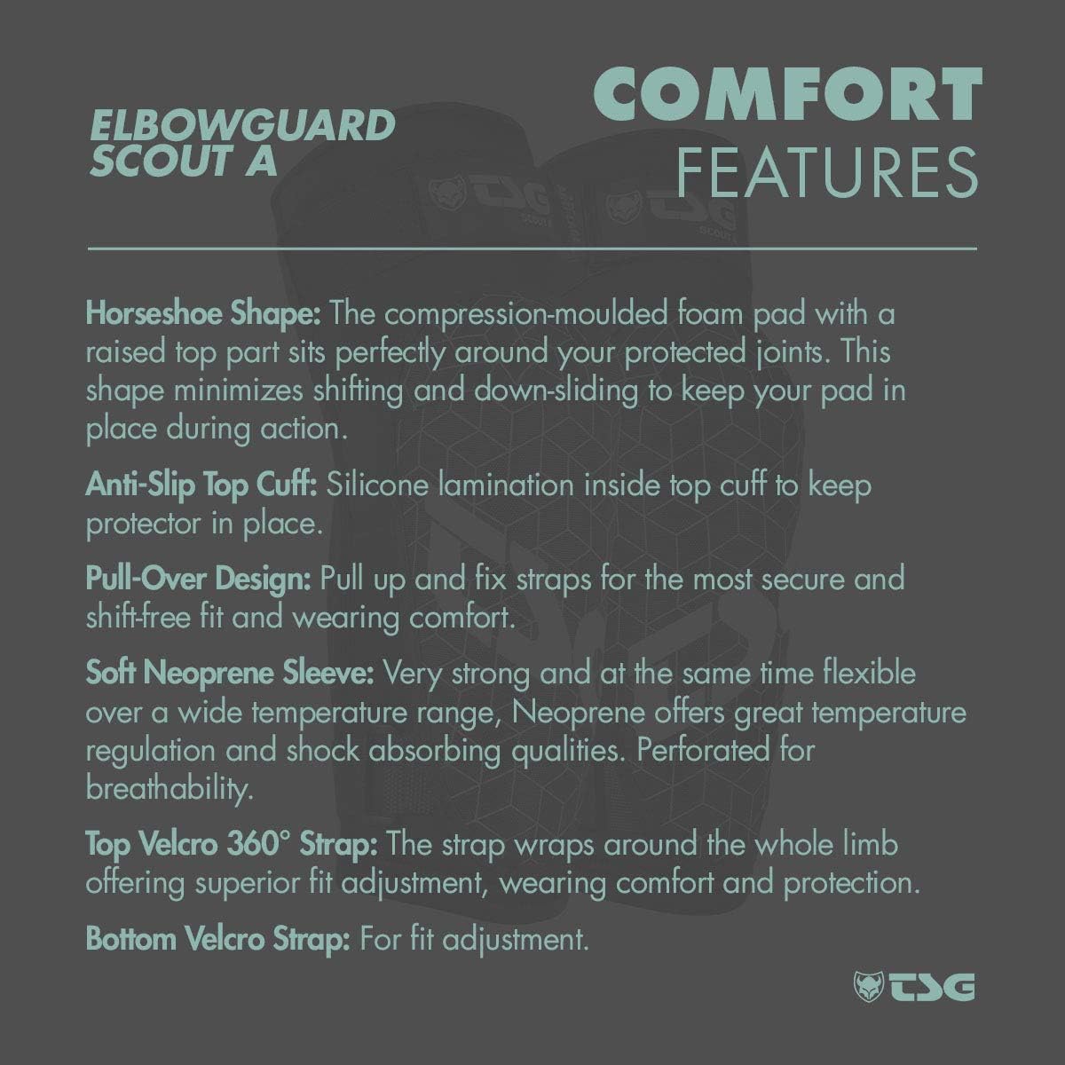 TSG - Elbowguard Scout A, Mountain Bike and Dirt Bike Protective Gear - Flexible and Durable, ACF Impact Form, Pullover, Pre Shaped and Horse Shoe Design