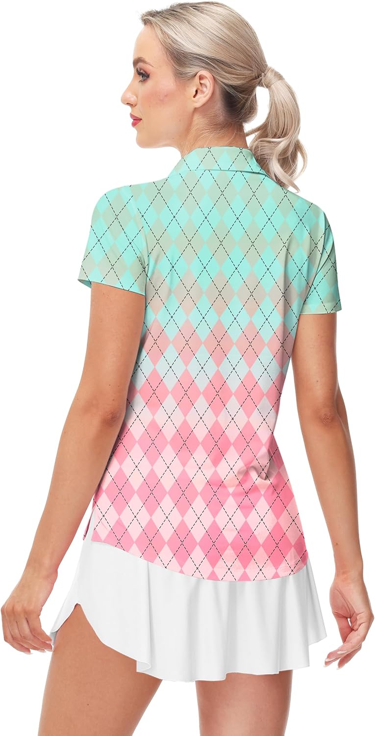 AOBUTE Women's Short Sleeve Golf Shirts Gradient 1/4 Zip Tennis Shirt - Image 8