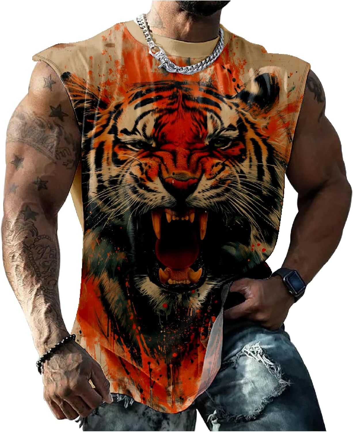 Mens Summer Beast Animal 3D Print Tank Top American Flag Patriotic T-Shirt Quick Dry Novelty Casual Sleeveless Shirts