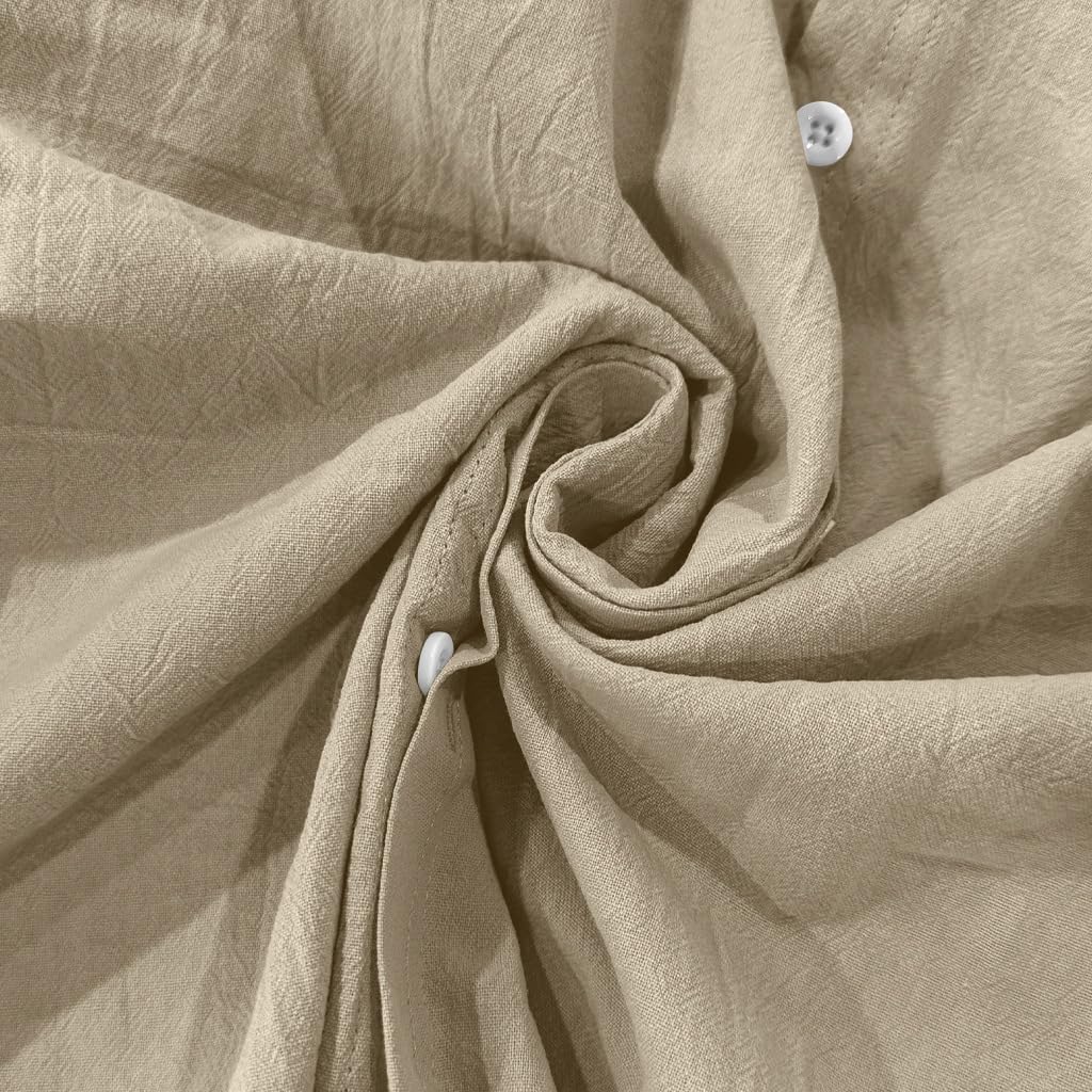 Men's Linen Blend Shirt - Long Sleeve Solid Color Button Down Henley Casual Shirt for Vacation Business - Image 6