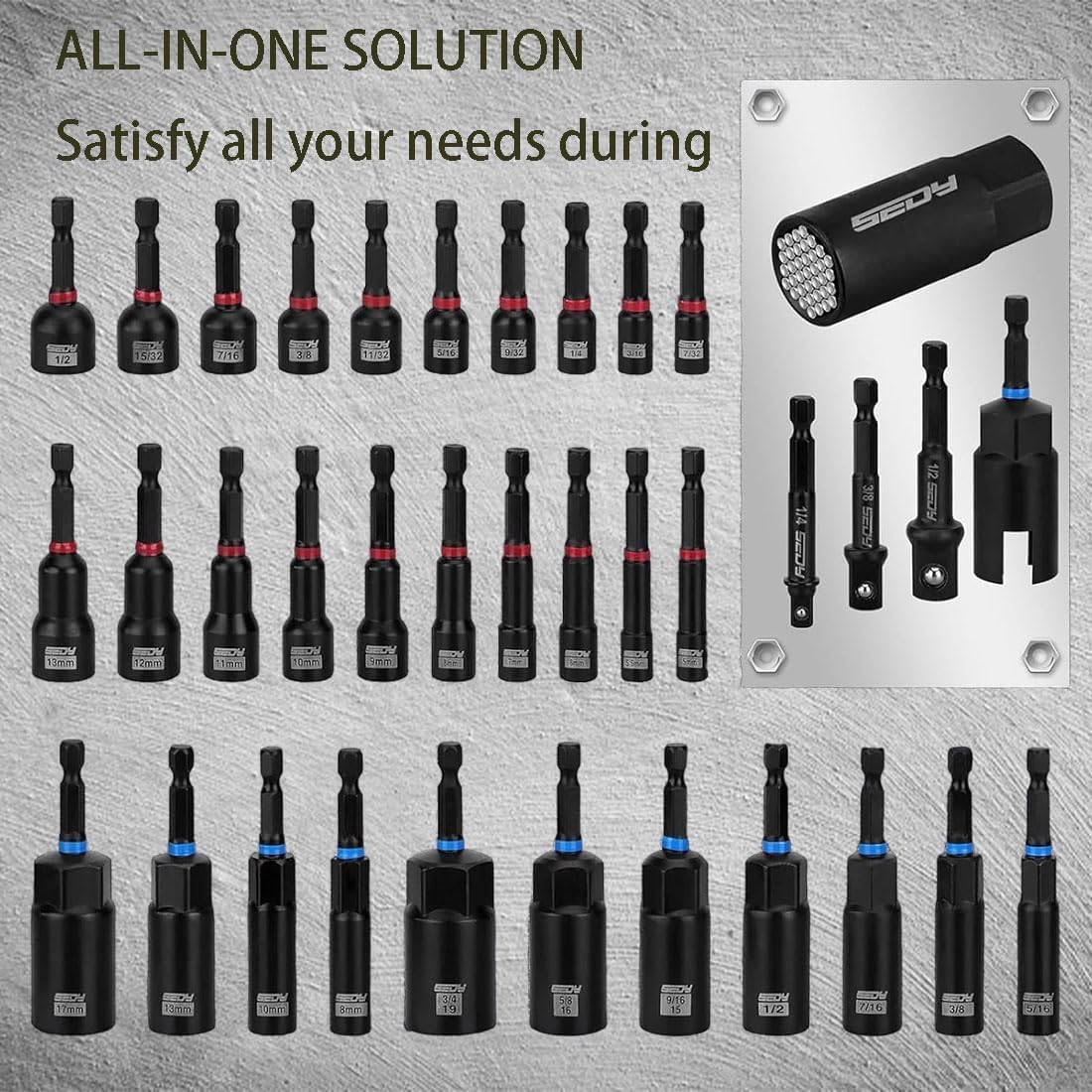 80 Piece Magnetic Impact Nut Driver Set, 46/80 Piece Magnetic Impact Nut Driver Set Metric & Sae with Socket, Magnet Nuts Drivers for Home DIY, Workshop Work, Universal Socket (46PCS)