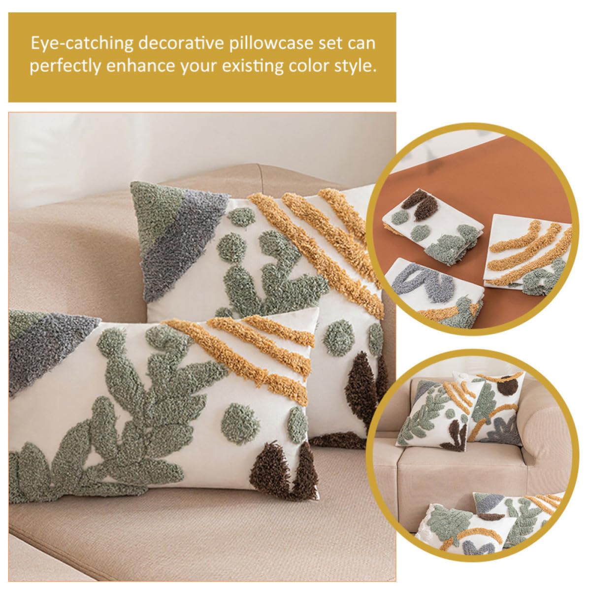 Fundas de Cojín Decorativas de Estilo Bohemio Diseño de Hojas, Hechas de Felpa y Algodón, Cómodas para Sofá y Sala de Estar, Juego