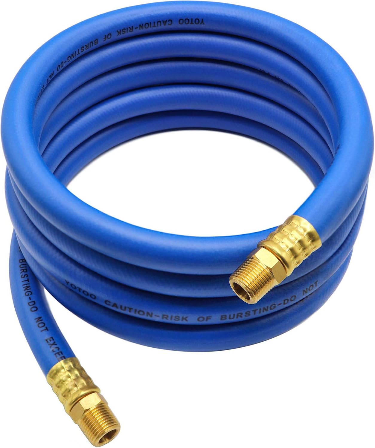 YOTOO Hybrid Air Hose 1/2-Inch I.D. by 50-Feet Long 3/8 inch MNPT Solid Brass Fittings 300 PSI Heavy Duty, Lightweight, Kink Resistant with 3/8" and 1/4" Industrial Quick Coupler Connectors, Blue