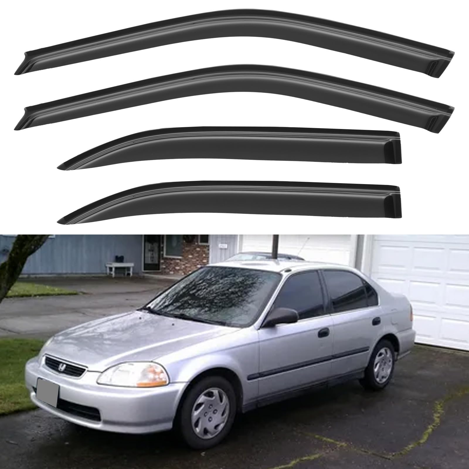 Window Visors Rain Guards for 1996-2000 Honda Civic Sedan | Out-Channel Window Vent Wind Deflectors Visors Shades Protectors for 96 97 98 99 00 Honda Civic