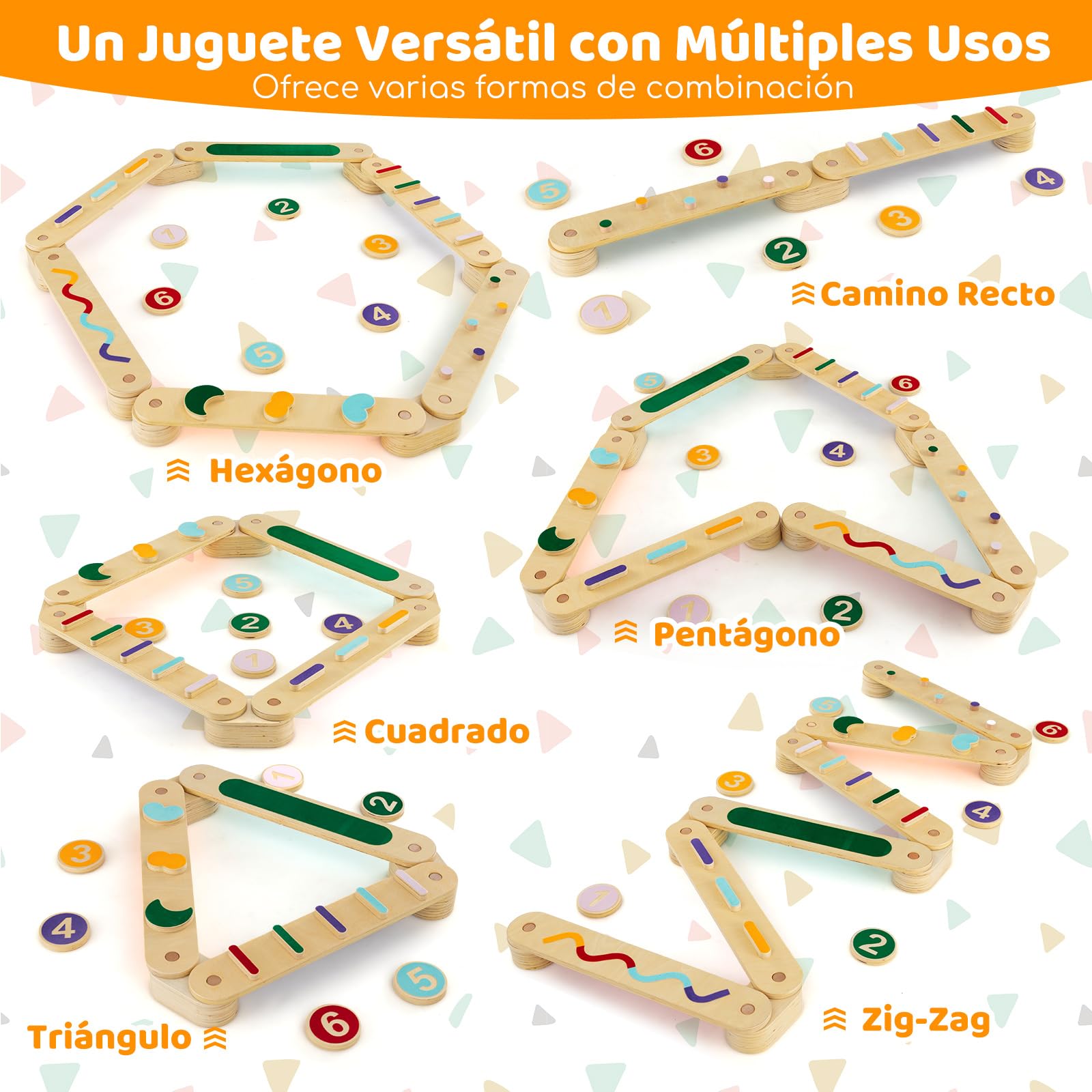 COSTWAY Barra de Equilibrio de Madera Montessori con Piedras, Juguetes de Equilibrio para Interiores