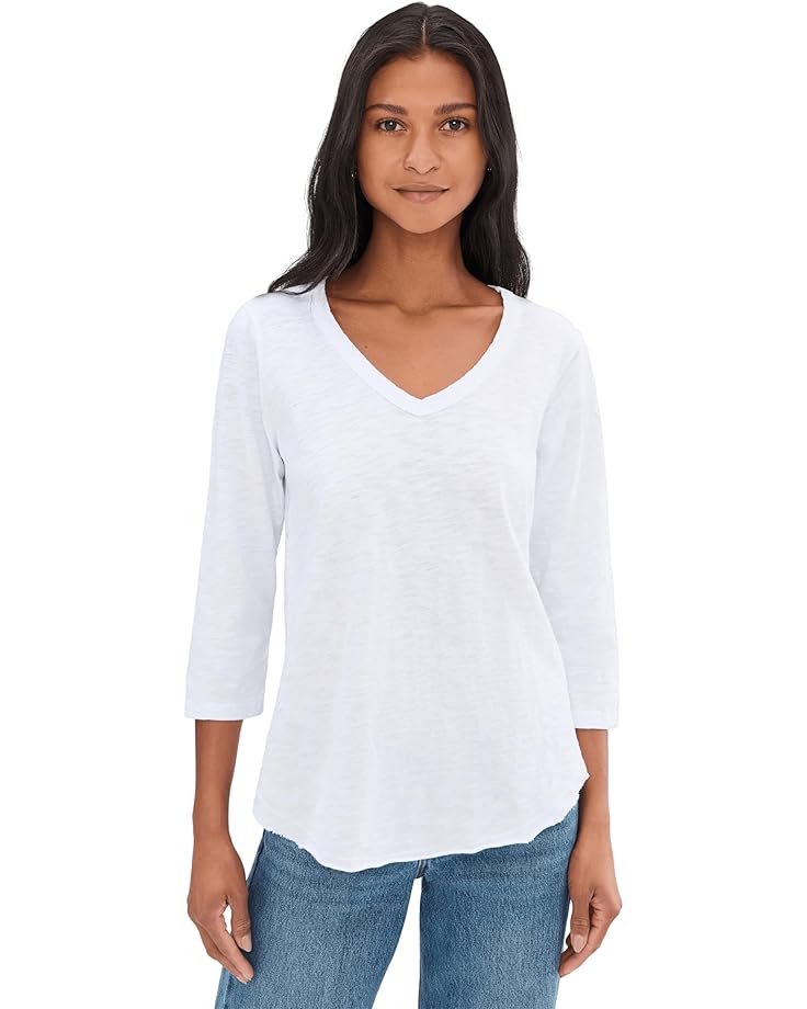 Mod-o-doc 3/4 Sleeve V-Neck Curved Hem Tee Shirt - Main View