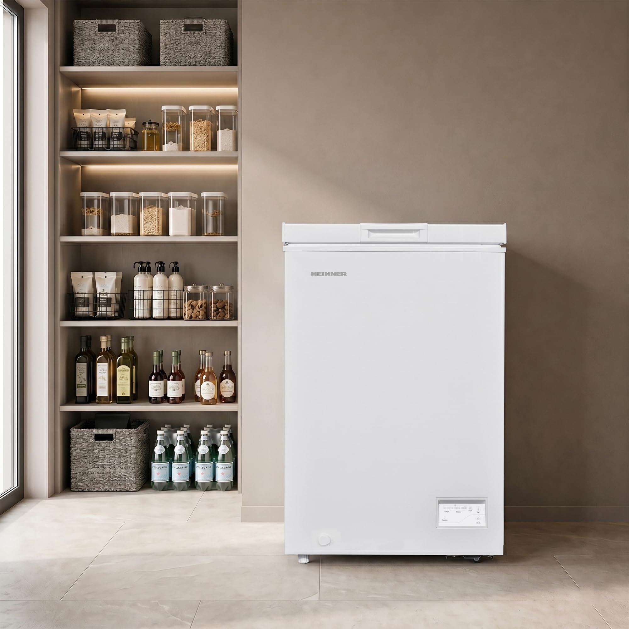 HCF-HM100CE++ Tisch Gefrierschrank 100 L, leiser Betrieb, Energieklasse E, flexible linke/rechte Tür, Weiß, energiesparend, kompakt – Inklusive 5‑Jahres‑Garantie