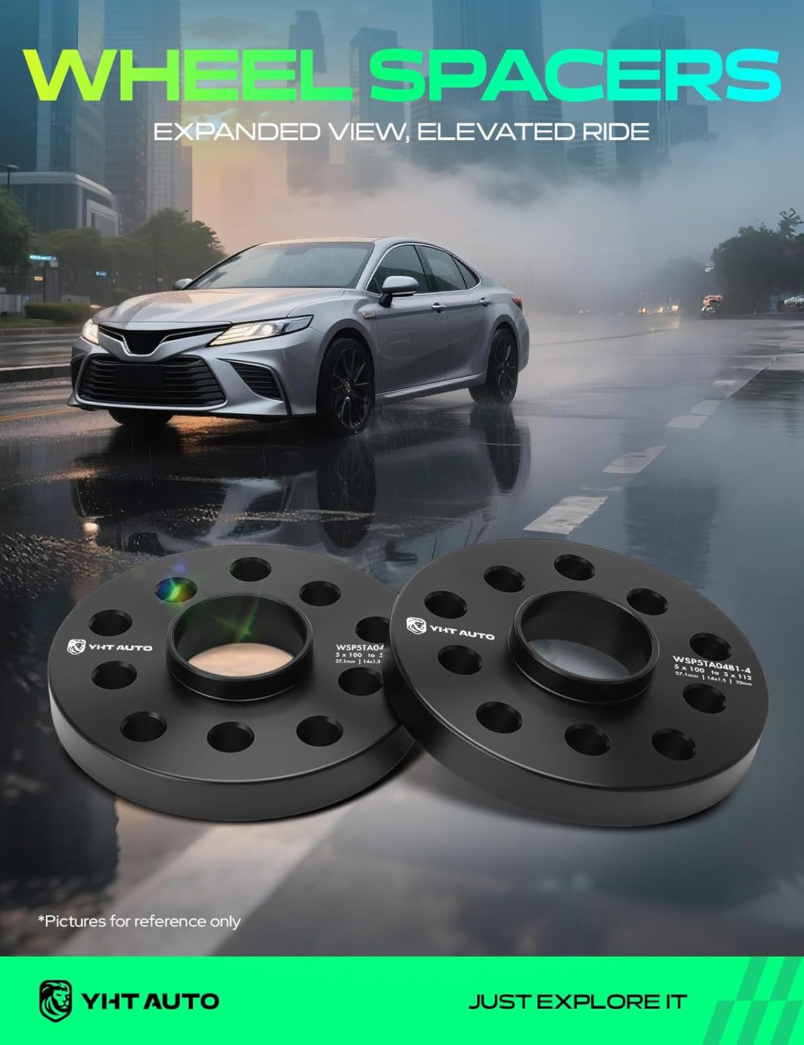 YHTAUTO 5x100/5x112mm Hub Centric Wheel Spacers 20mm Compatible with Audi, Volkswagen Models, TT, Beetle, Golf, Jetta, Passat, Wheel Tire Spacers M14x1.5 Studs, 57.1mm Hub Bore 5 Lug 4PCS Black - Image 2