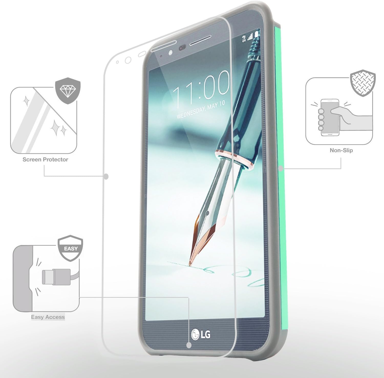 STARSHOP LG Stylo 3 Case, LG Stylo 3 Plus Case, [Shock Absorption] Dual Layers Impact Advanced Protective Cover with [Premium HD Screen Protector Included] for LG Stylo 3 - Light Blue Lace