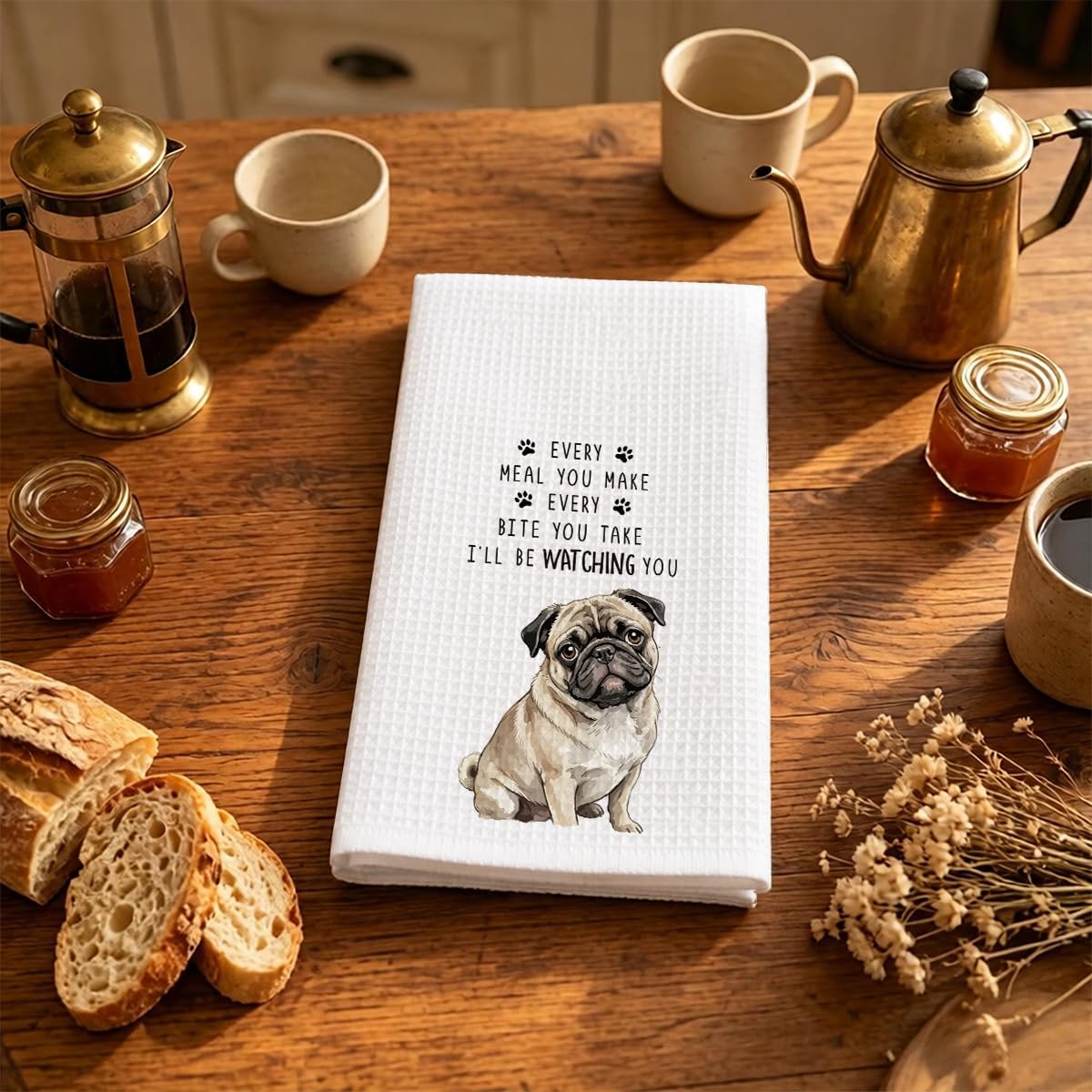 Funny Pug Kitchen Towels Decor Accessories Hostess Gifts for Women Set of 2 image 4