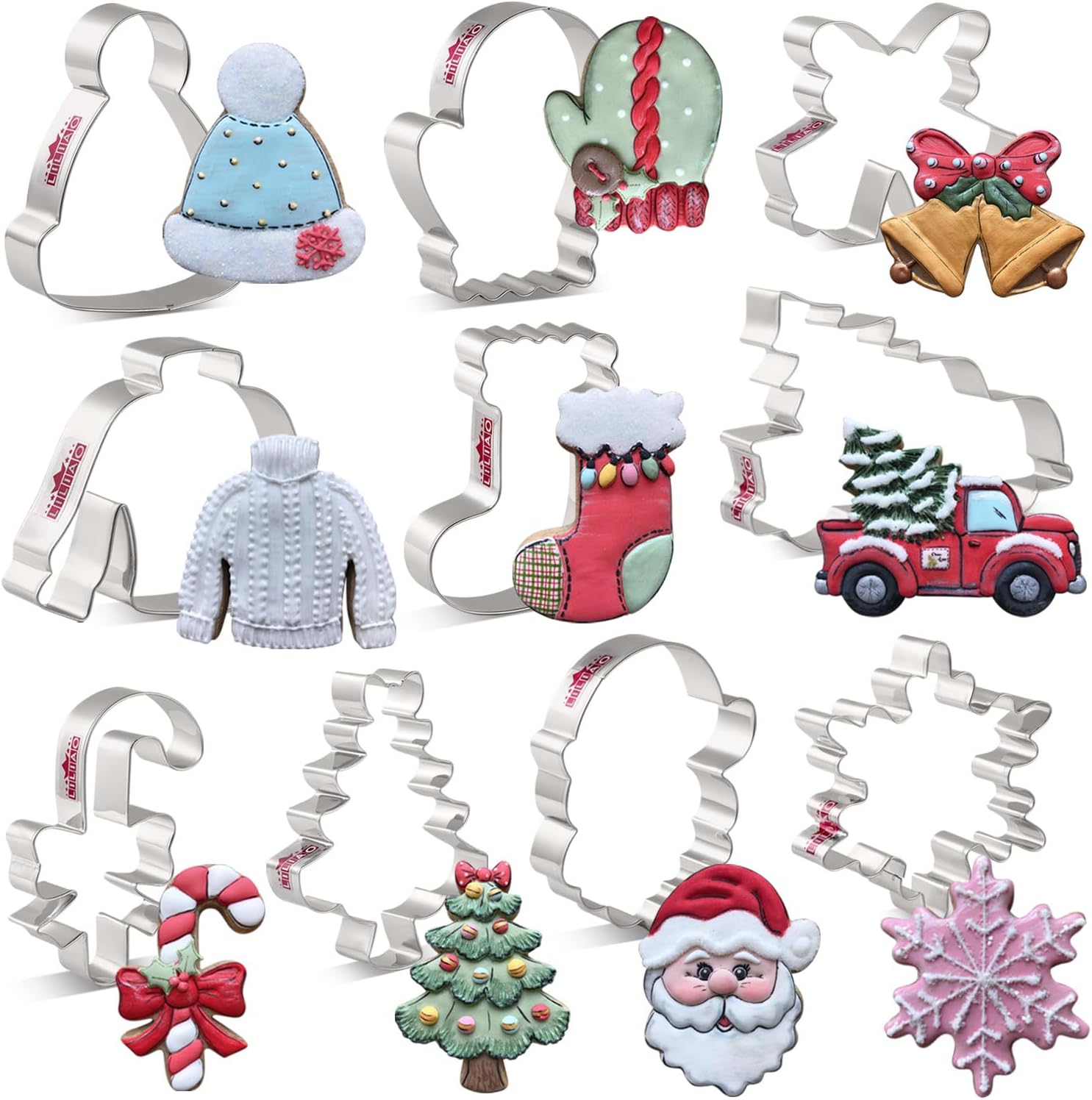 LILIAO Christmas Cookie Cutter 4-pc Set + 3-pc Set + Pickup Truck with Christmas Tree + Santa + Snowflake Cookie Cutter Bundle