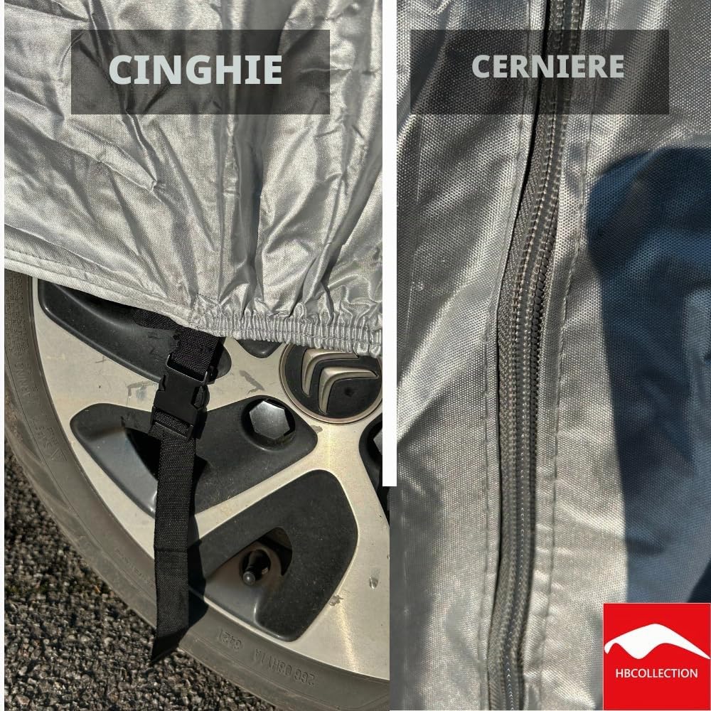 HBCOLLECTION Copriauto Telo Protettivo Impermeabile Traspirante per Esterni Anti UV, Antigraffio, Contro Pioggia, Sole, Polvere con Cerniera