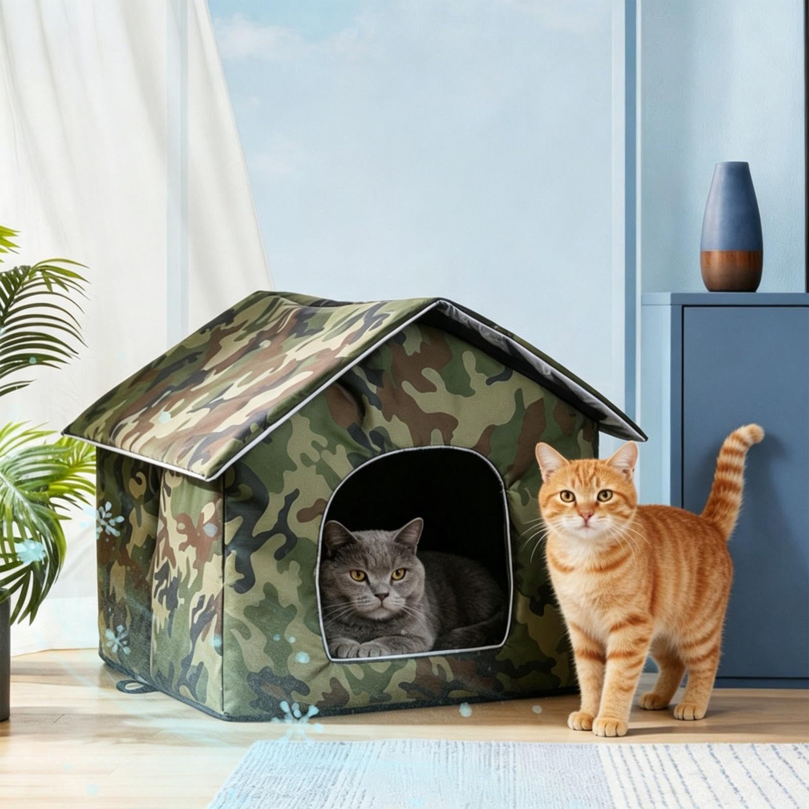 Casa de Gatos refrescante - 3 Capas Aislante térmico Plegable con Bolsas de Hielo - Casa de Mascotas con Aire Acondicionado | En Sala de Estar, Balcón, Patio, Jardín, Cachorro, Perro y Gatito
