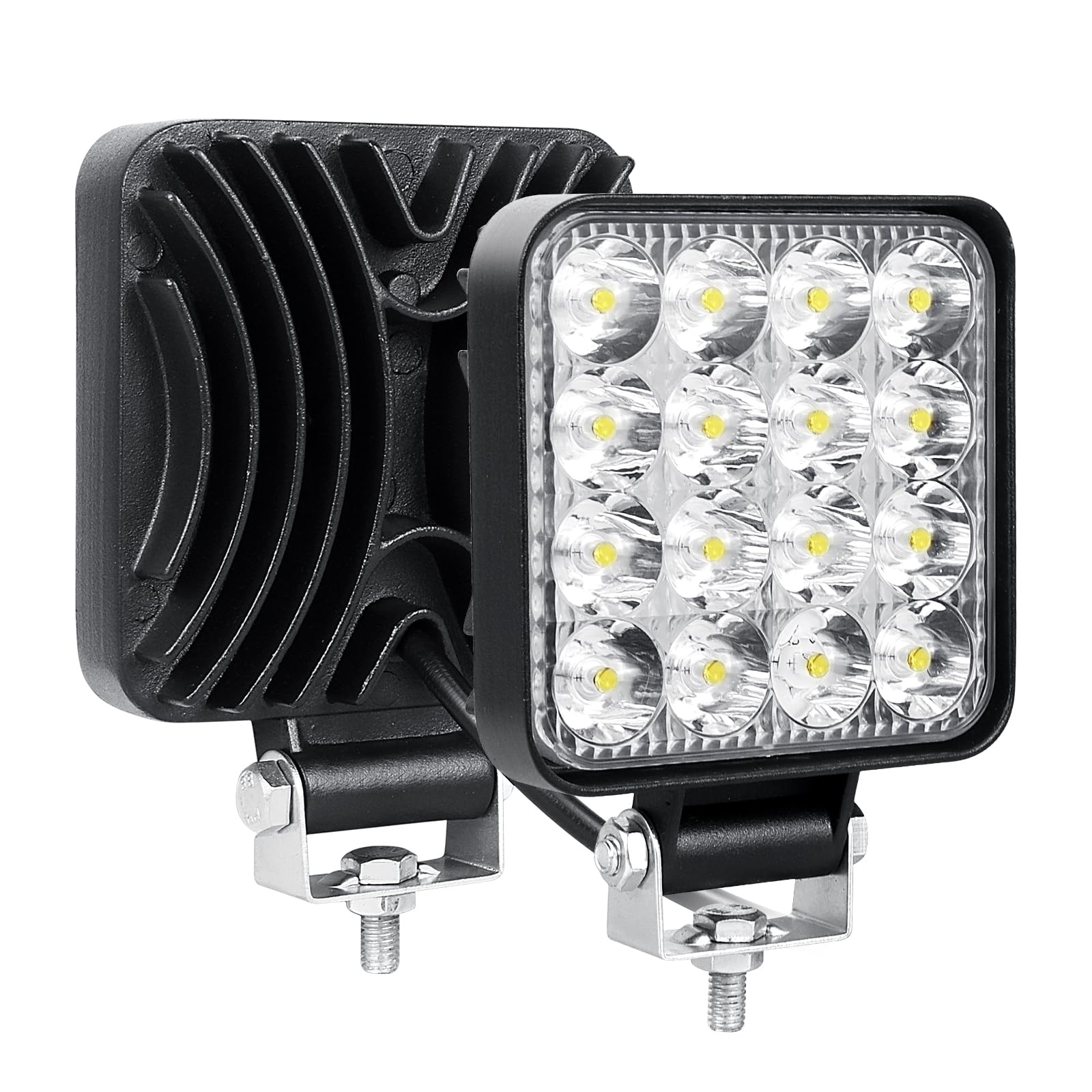 PICAA 10pcs Quadrato Faro di Lavoro Led 3.3 pollici 48W, 12v 24v 6000K Bianco Proiettore LED Auto Luci di Lavoro Lampada da Lavoro per Camion Trattore 4x4 ATV SUV Moto