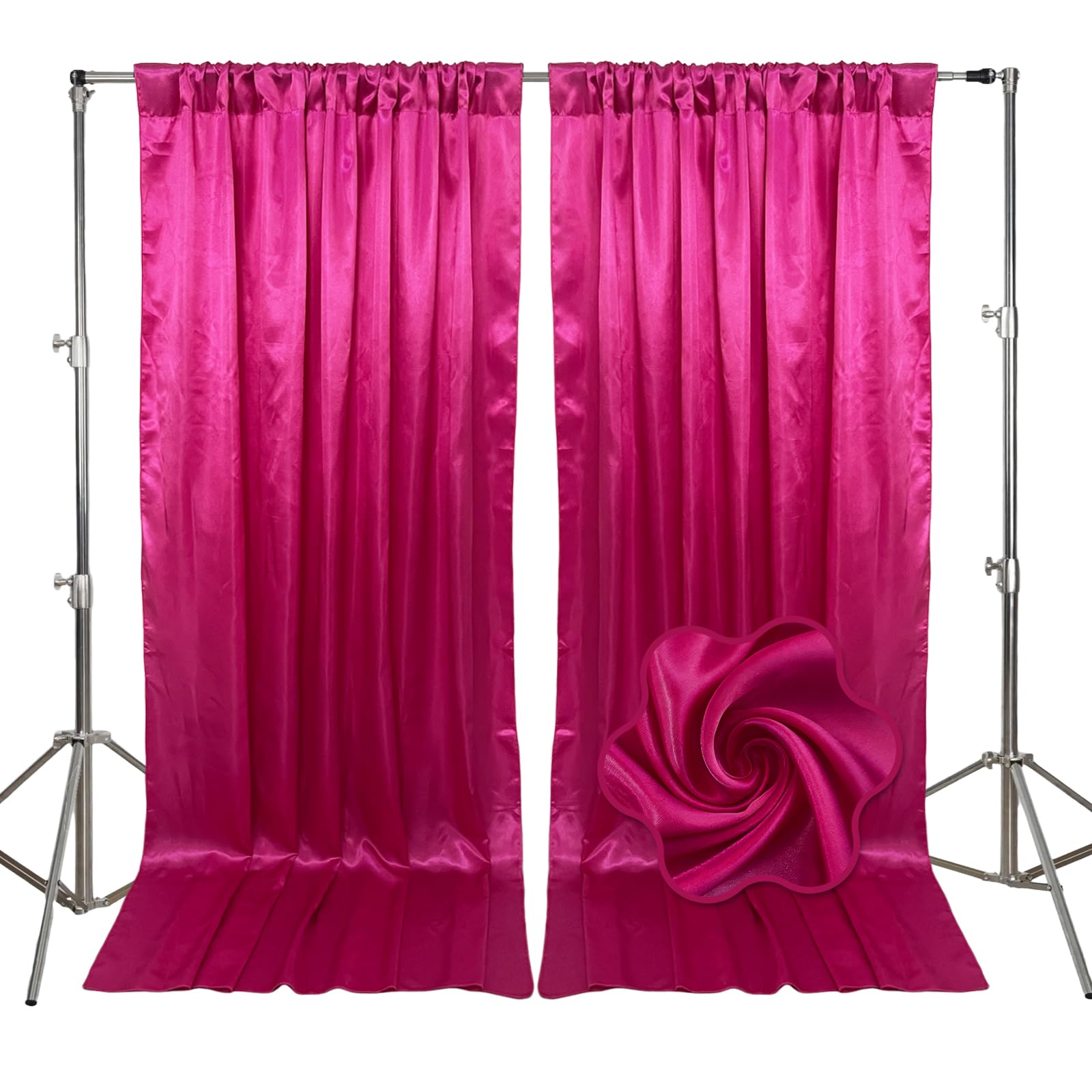 Photo 1 of 10ft x 10ft Fuchsia Backdrop Curtains for Parties, Fabric Satin Background Curtain with Rod Pockets for Weddings, Birthday, Baby Shower, Photography, Graduation Party Backdrop Drapes, 2 Panels