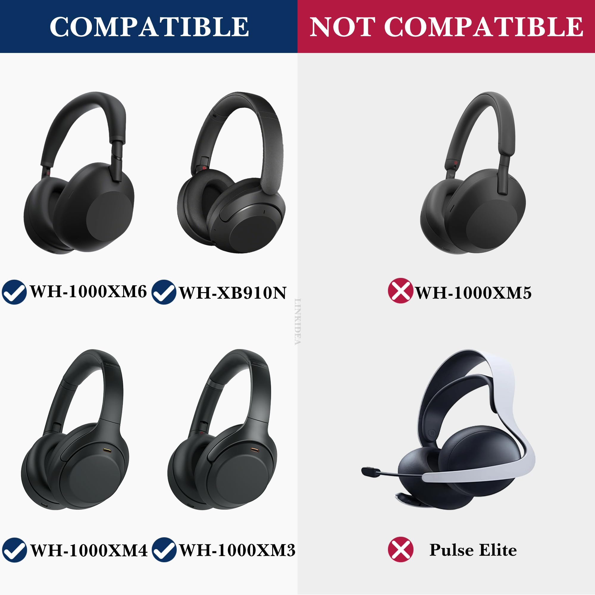 Linkidea etui na słuchawki, kompatybilne z modelami Sony WH-1000XM6, WH-1000XM4, WH-1000XM3, WH-XB910N, MDR-1000X i innymi, ochronna torba podróżna z kablem i schowkiem na ładowarkę (czarne)