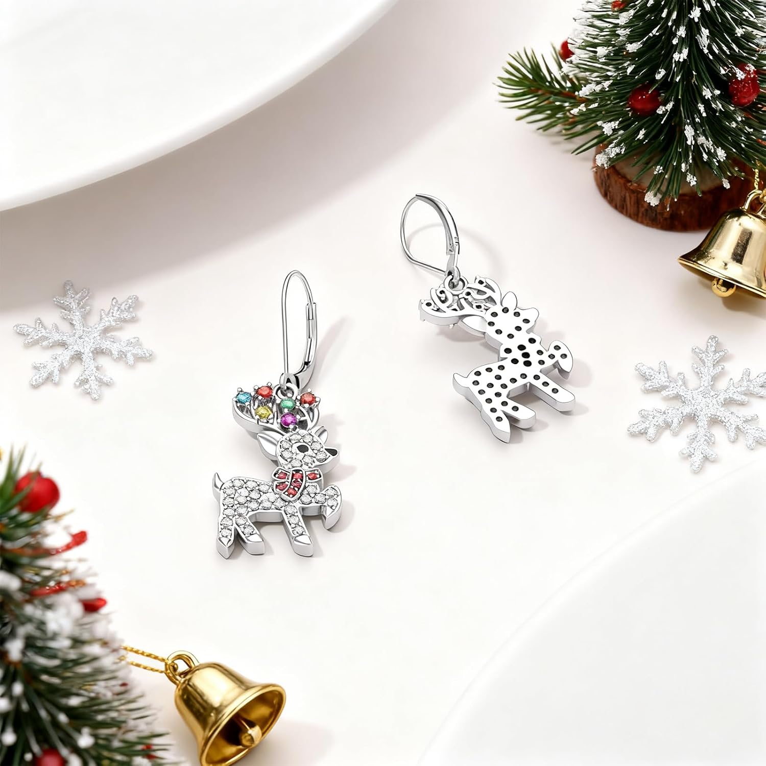 Christmas Reindeer/Christmas Tree Earrings 925 Sterling Silver Xmas Jewelry Gifts for Women - Image 3