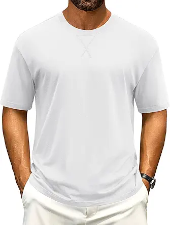 Cotrasen Men's T Shirts Cotton Drop Shoulder Short Sleeve Shirts for Men Casual Soft Comfort Loose Fit Mens Summer Tee Shirts