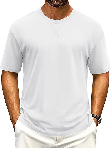 Cotrasen Men's T Shirts Cotton Drop Shoulder Short Sleeve Shirts for Men Casual Soft Comfort Loose Fit Mens Summer Tee Shirts