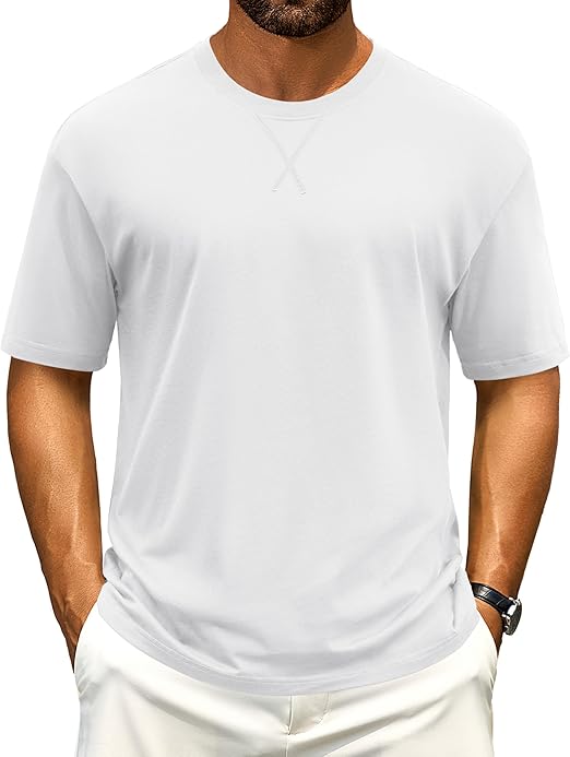 Cotrasen Men's T Shirts Cotton Drop Shoulder Short Sleeve Shirts for Men Casual Soft Comfort Loose Fit Mens Summer Tee Shirts