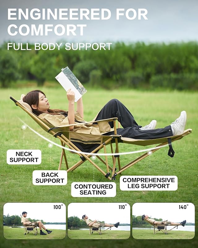 MOBI GARDEN Reclining Camping Chair with Foot Rest, Folding Lounge Chair image 4
