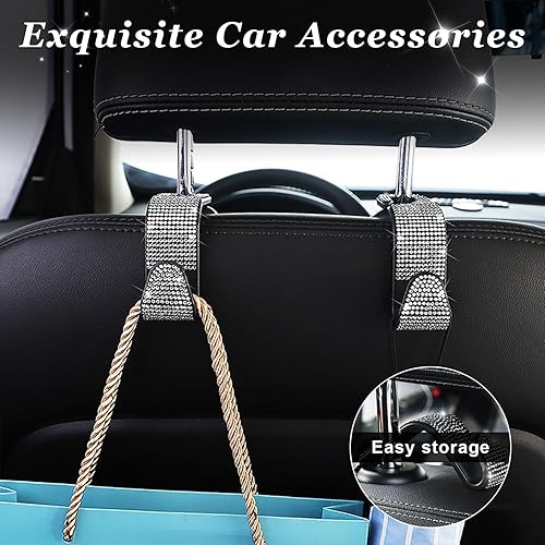 Miniatura 4 de Ziciner 4 ganchos brillantes para reposacabezas de asiento de automóvil, organizador de almacenamiento de diamantes de imitación para asiento