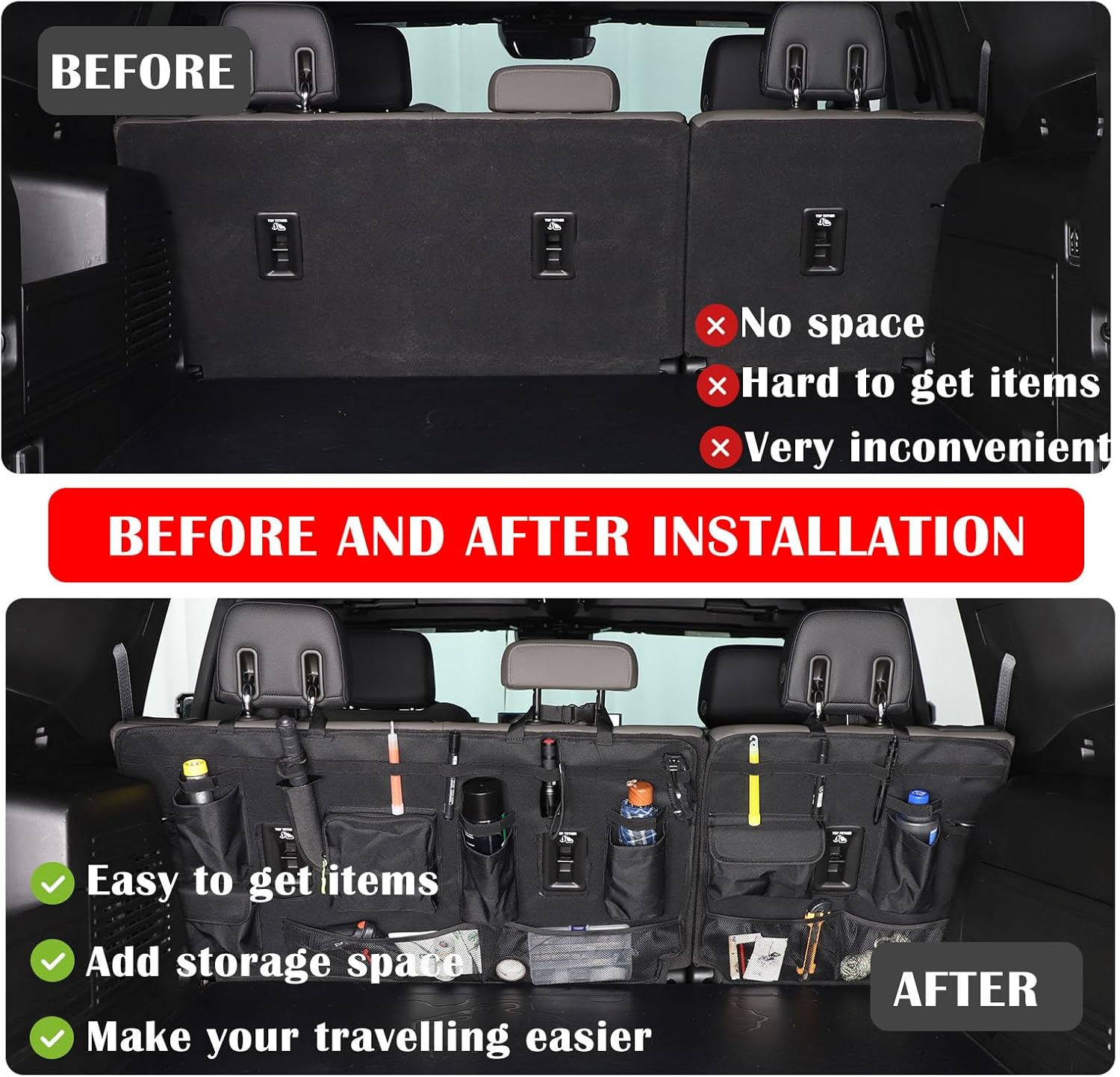 Yinanlutos Trunk Organizer Backseat Hanging Storage Bag Compatible with Hummer EV SUV 2024 2025 2026 Accessories Trunk Foldable Cargo Storage With 11 Pockets Accessories 2PCS