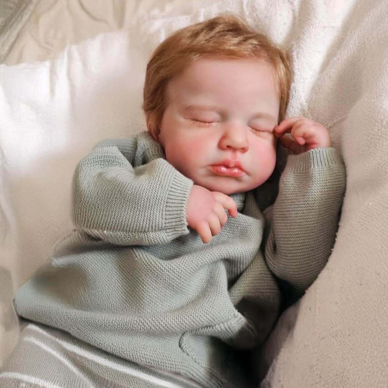 iCradle Lovely Real Look Reborn Baby Dolls 20inch 50cm Soft Vinyl Silicone Full Body Baby Doll Boy Anatomically Correct Eyes Closed Lifelike Realistic Newborn Doll Kids Toy Gift for Ages 3+