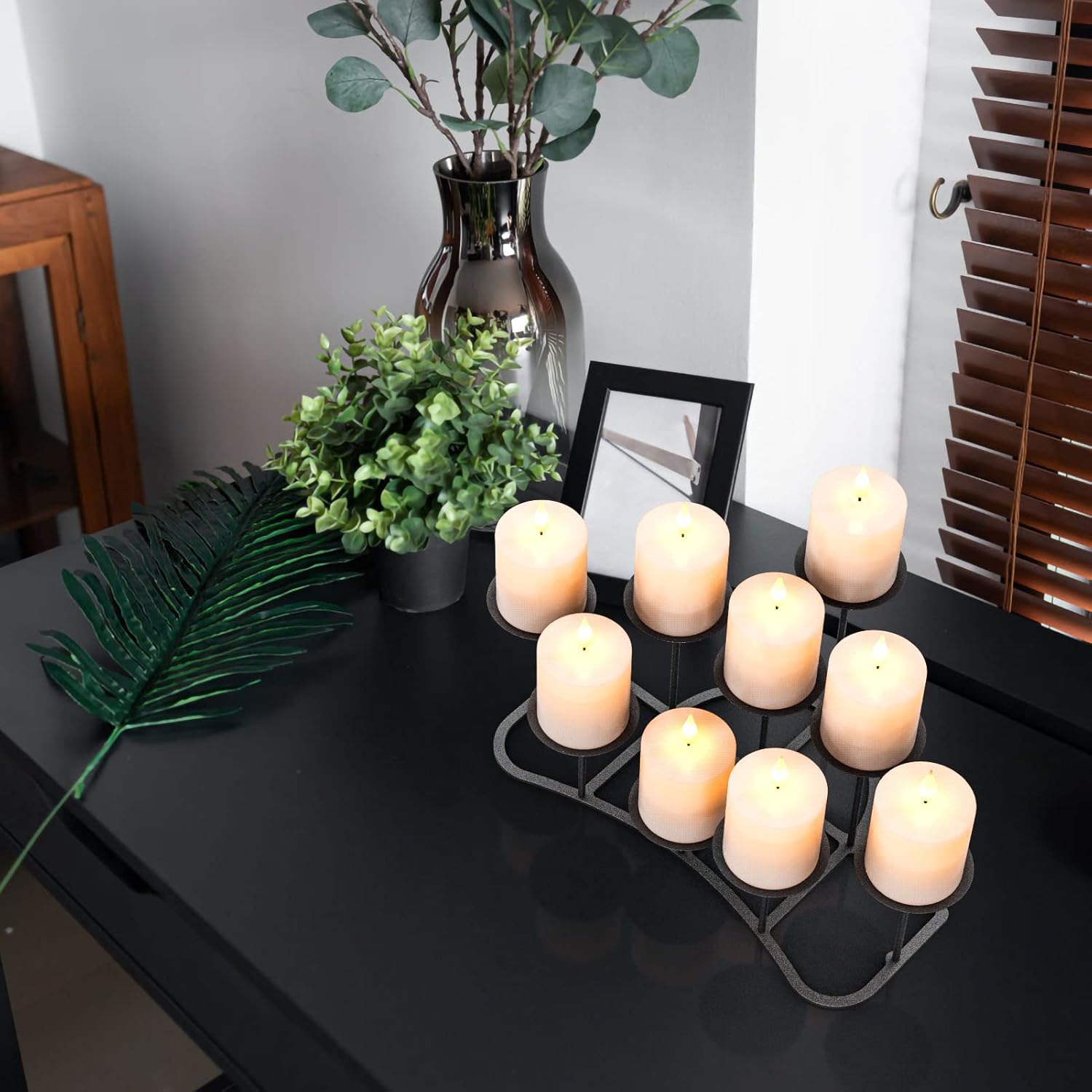 Black Metal Pillar Candle Candelabra for Fireplace/Table/Wedding/Christmas Decoration Iron Candle Holders of 9 DIY Home Decor