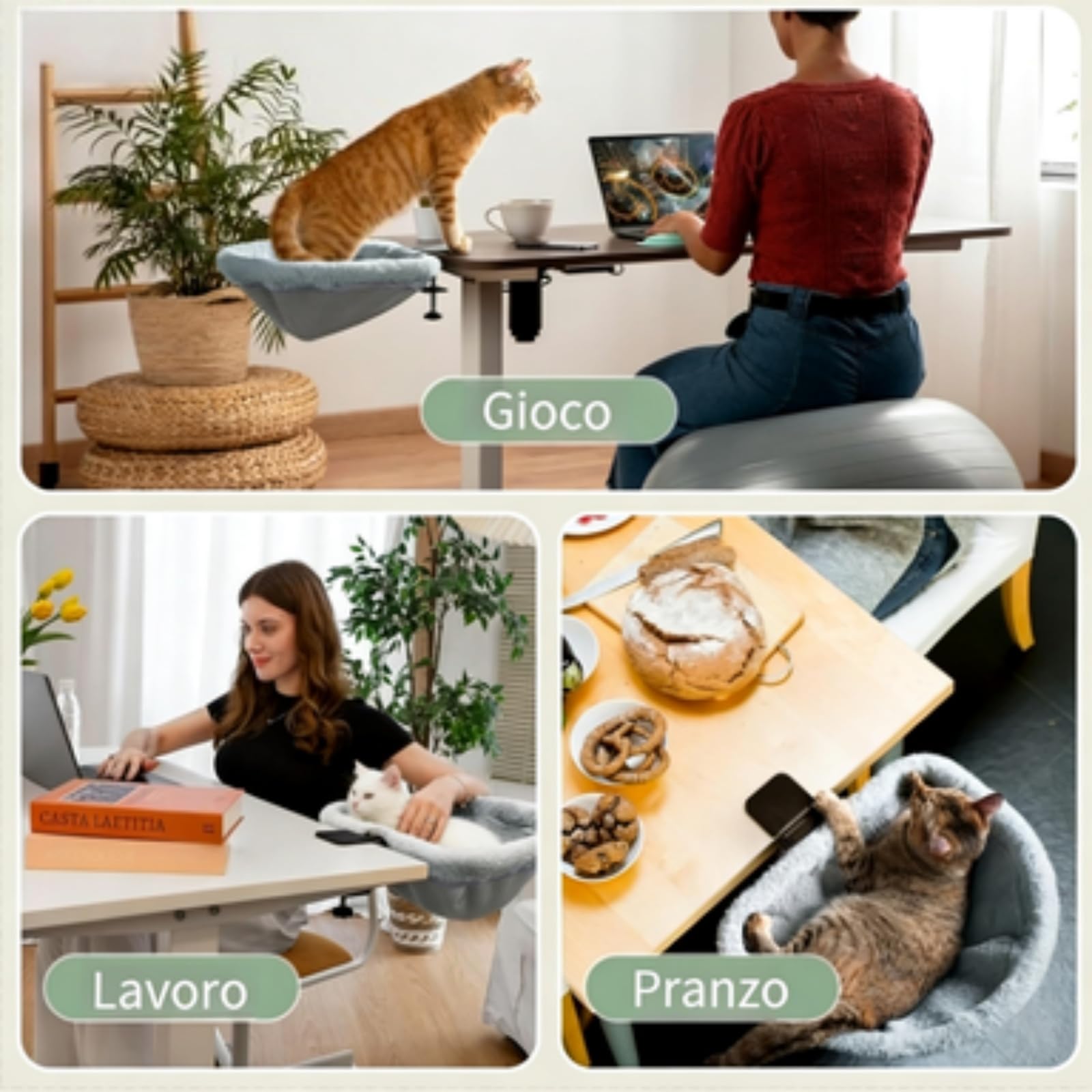 Cuccia Gatto da Scrivania Pieghevole, Amaca per Gatti Letto per Gatti, Facile da Pulire, con Morsetto Stabile, Portata 18 kg