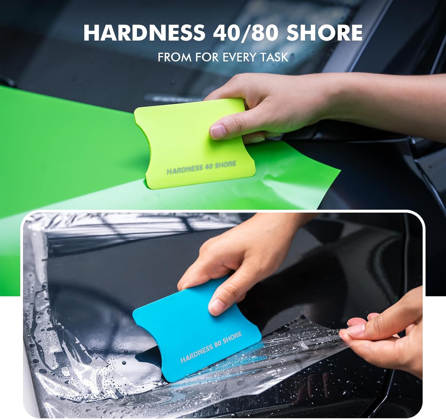 FOSHIO 2 Pack Squeegee for Vinyl – Green 40° Soft Hardness & Tiffany Blue 80° Firm Hardness Scratch Free Small Squeegee Vinyl Squeegee Tool for Car Wrap, Window Tint, PPF, Decals