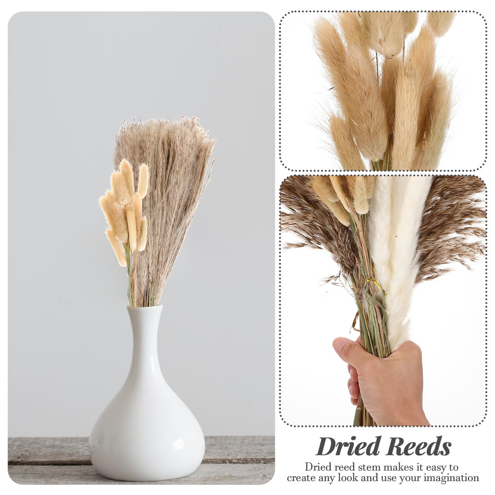 Ipetboom Bouquet di Fiori Secchi Canne di della Pampa Essiccata Naturale, Decorazione Fai da Te per Casa, Ufficio e Negozio, Confezione Regalo per Festività come Natale e Pasqua