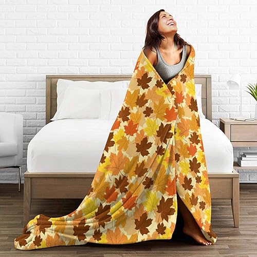 Miniatura 5 de Manta de franela de vellón, manta de cama de hojas de hojas de otoño para sofá, silla, mantas súper suaves y acogedoras de 60 x 50 pulgadas