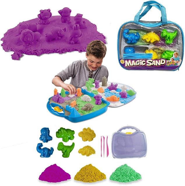 xwin sportseries Kids Magic Motion Moving Play Sand Pack of 1kg 3 Multicolor Refill Pack for Age 3 and up, with Accessories and Carry Bag, Non-Toxic Building Sand Toy, Creative Skills of Kids