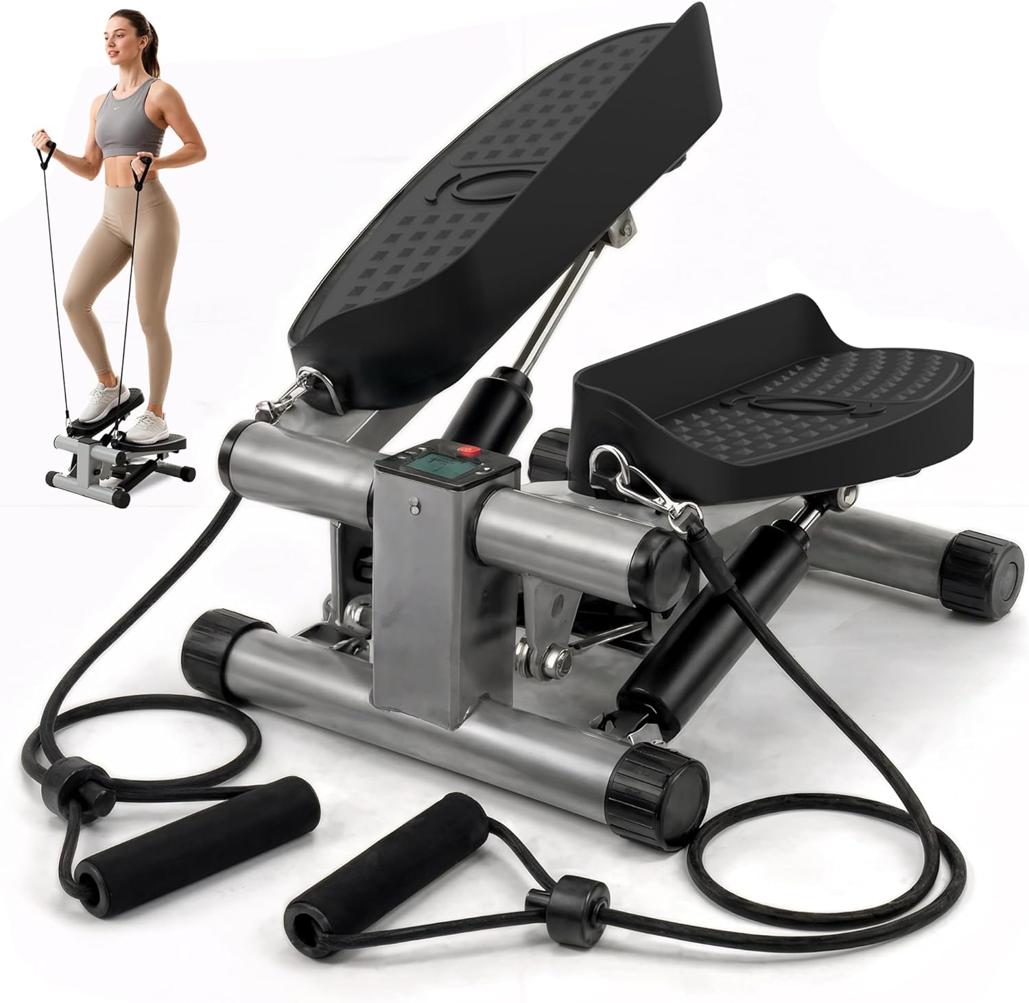 Niceday Mini Stepper Exercise Machine, Steppers with Resistance Bands, Step Machine Exerciser for Home, Up-Down Stepper with LCD Monitor, Space Saving, Non-Slip Pedal, Legs Arms and Full Body Training