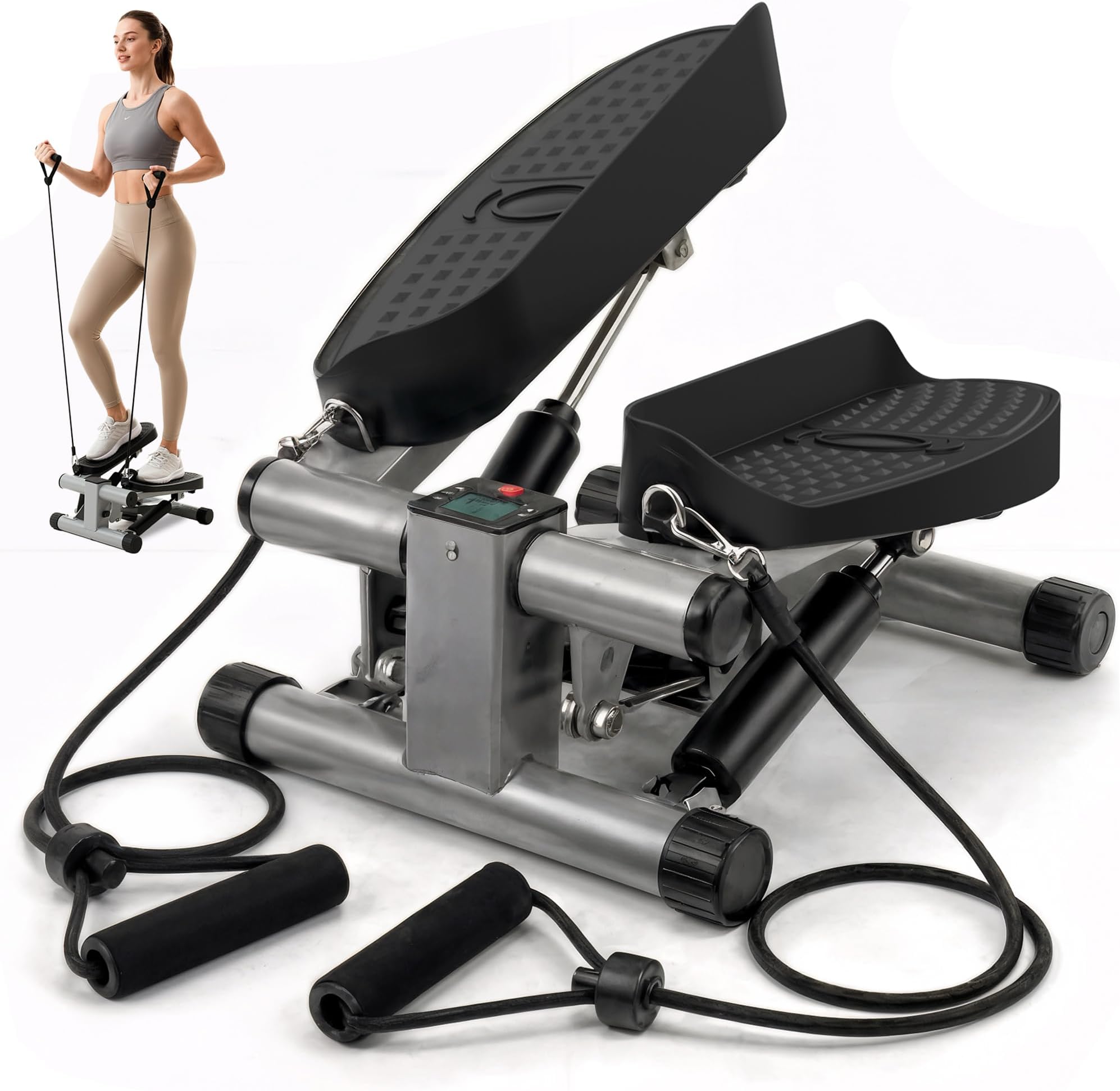 Niceday Mini Stepper Exercise Machine, Steppers with Resistance Bands, Step Machine Exerciser for Home, Up-Down Stepper with LCD Monitor, Space Saving, Non-Slip Pedal, Legs Arms and Full Body Training