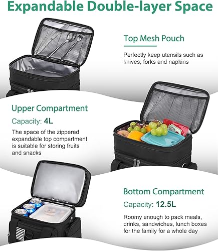 Miniatura 3 de Lonchera táctica para hombres, bolsa de almuerzo grande aislada para adultos, resistente de doble cubierta expandible, bolsa enfriadora a prueba de