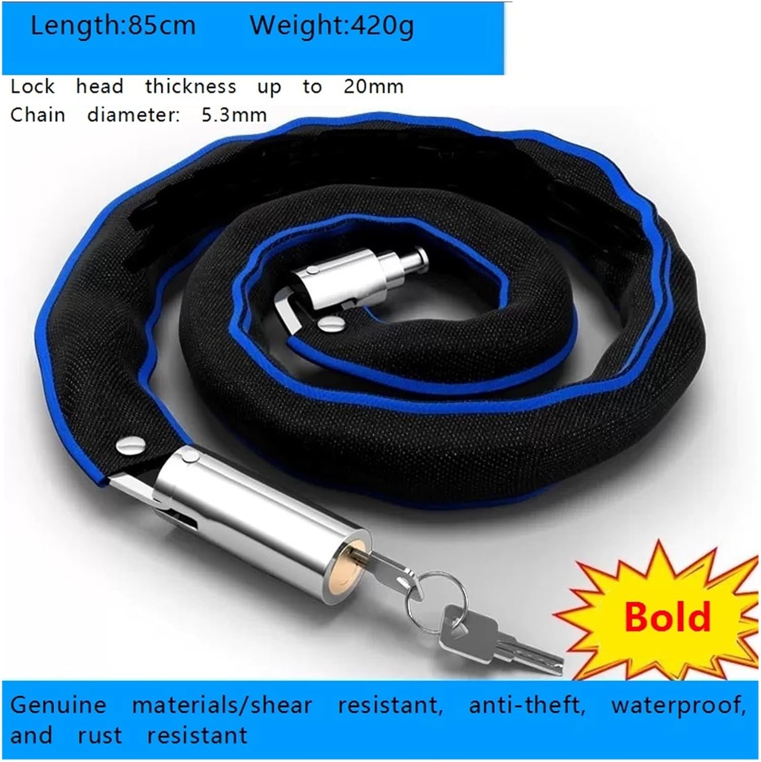 Bike Chain Lock, Lighter Weight Security, Anti-Theft Bicycle Lock for Road Mountain Bikes(80cm)