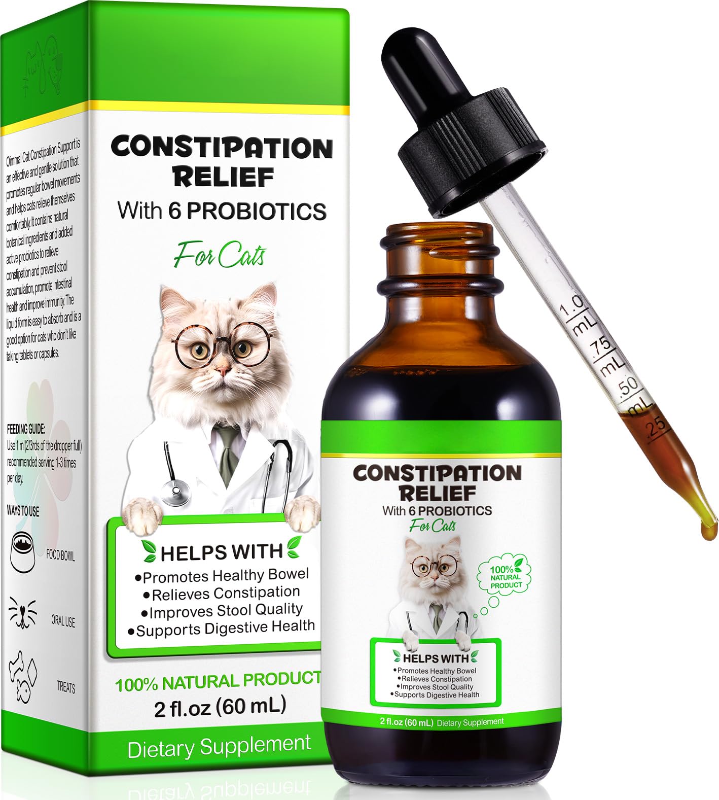 LIXINGLY Cat Natural Digestive Support Drops -100% Natural Formula, Relieve Constipation, Promote Regular Defecation, Improve Stool Quality, 2 Fluid Ounces (60ml) Cat Liquid Dietary Supplement