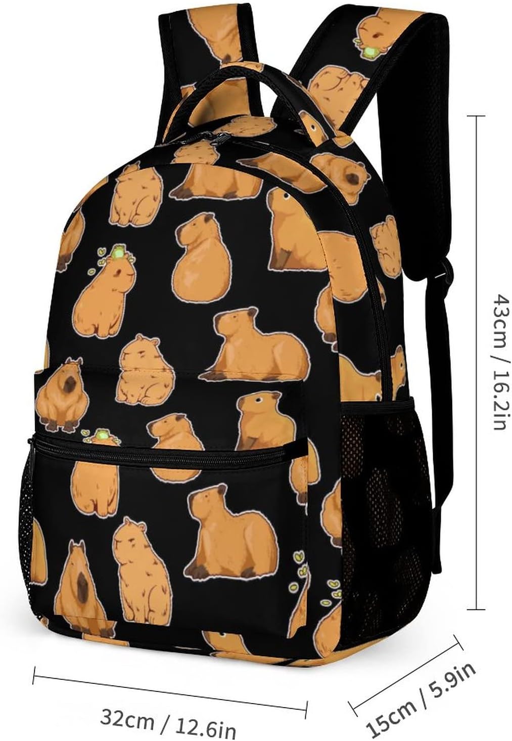 Capybara Backpack Gift for Kids Boys Girls Polyester Fashion School Bag Print Travel Stylish Laptop Bookbag Black - Image 2