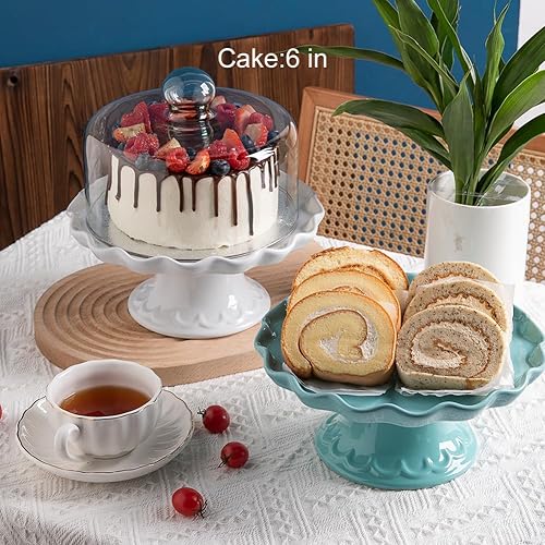 Miniatura 6 de Sweejar Soporte de porcelana para tartas, plato de exhibición de mesa de postres para pasteles de 8 pulgadas, soporte redondo para cupcakes con