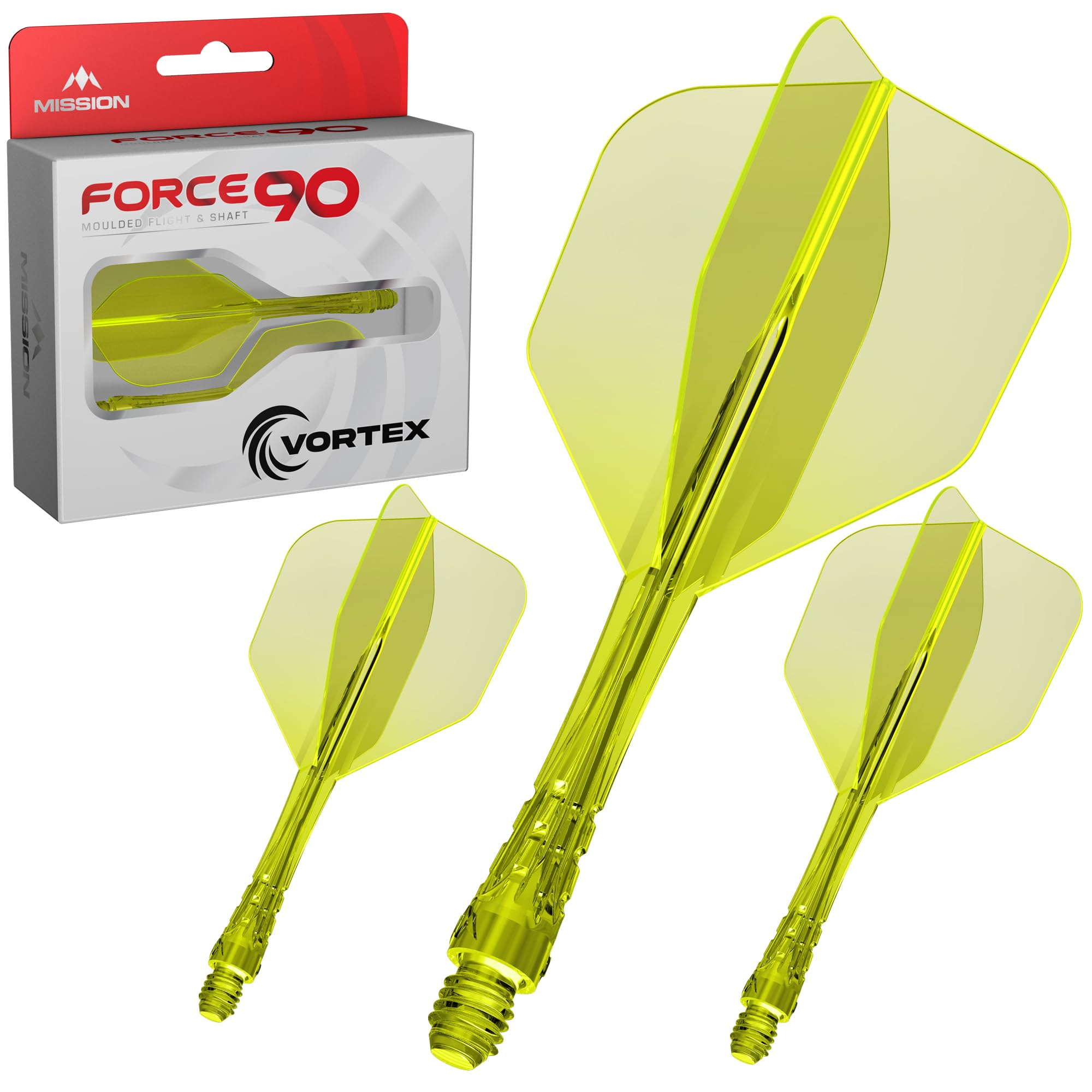 Mission Darts | Force 90 Vortex | Integrated Precision Moulded Dart Flight And Shaft System | Multiple Styles | Multiple Colours. (Standard No6 - Medium, Clear Neon Yellow)