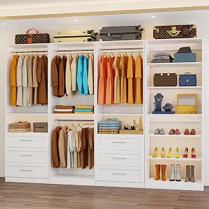 Closet System Set of 4, Modular 8-21FT Walk-In Closet Organizer with Drawers, Shelves, and Hanging Rods